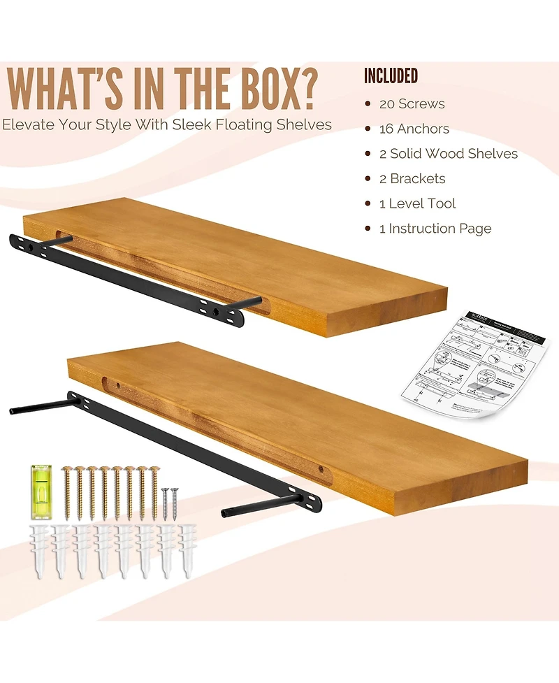 Sorbus 2 Pack 35" Solid Wood Floating Shelves - for Bathroom Decor, Books, Bedroom & Living Room