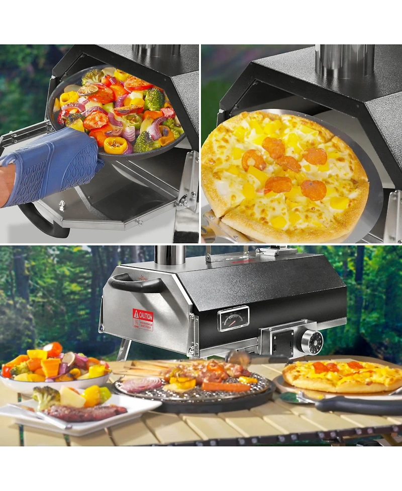 Mondawe 12" Outdoor Premium Stainless Steel Pizza Oven,Portable Automatic Rotatable Multi-Oven