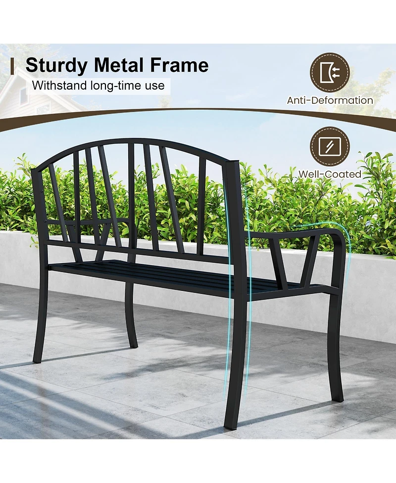 Gymax 51'' Metal Garden Bench Patio Slatted Bench for 2-3 People & Park-Style Loveseat