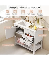 Freestanding Bathroom Vanity Unit with Basin Floor Storage Cabinet