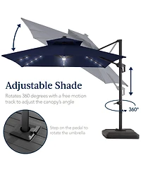 Best Choice Products 9x12ft 2-Tier Square Outdoor Solar Led Cantilever Umbrella w/ 360-Rotating Base –