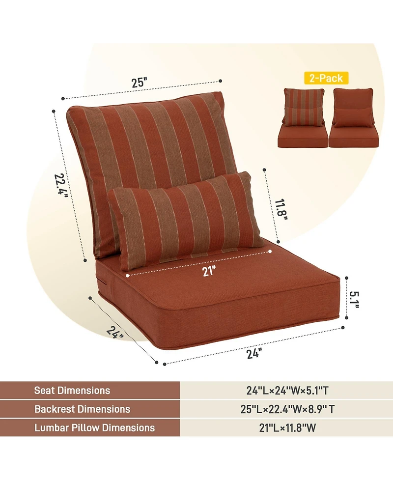 Aoodor 24'' x Outdoor Deep Seat Cushion Set, Olefin Fabric (Set of 2 Seats, Backs, Lumbar Pillows)