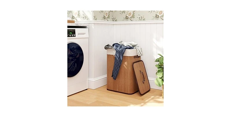 Volenca 19 Gal Rectangle Laundry Basket Bamboo Clothes Hamper with Handles and Lid