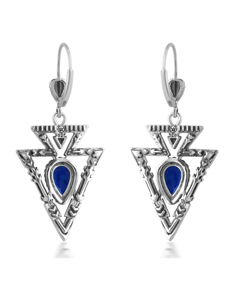 American West Jewelry Sterling Silver Lapis Arrowhead Lever Back Earrings
