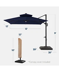Best Choice Products 12x12ft 2-Tier Square Outdoor Solar Led Cantilever Umbrella w/ 360-Rotating Base –