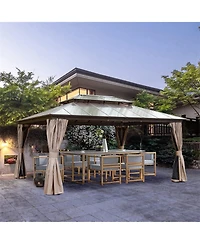 Mondawe 12x16ft Permanent Aluminum Outdoor Canopy Gazebo, Double Roof Uv Protection, Bug Netting, Lifetime Rustproof