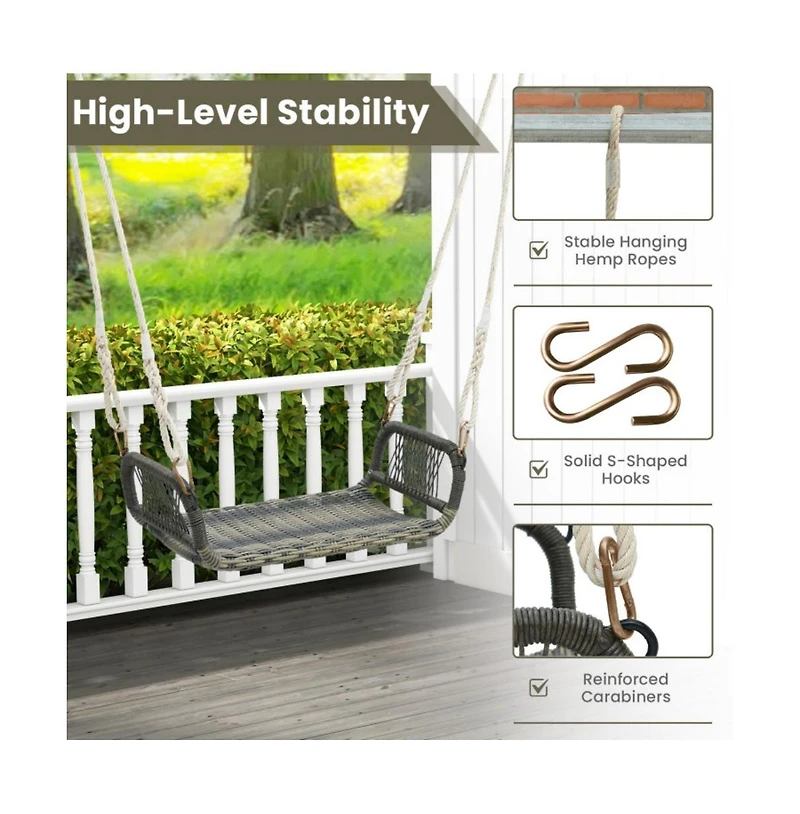 Wicker Porch Swing Seat with Cozy Armrests