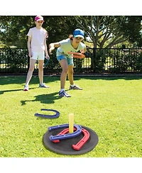 Gse Games & Sports Expert Rubber Horseshoe Game Set, 4 Horseshoes (2 Red/2 Blue), 2 Rubber Mats with Posts, and 2 Plastic Stakes