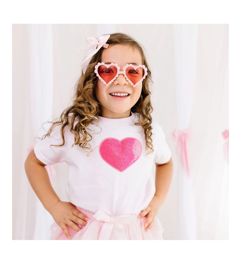 Sweet Wink Toddler Girls Heart Sequin Patch Short Sleeve T-Shirt