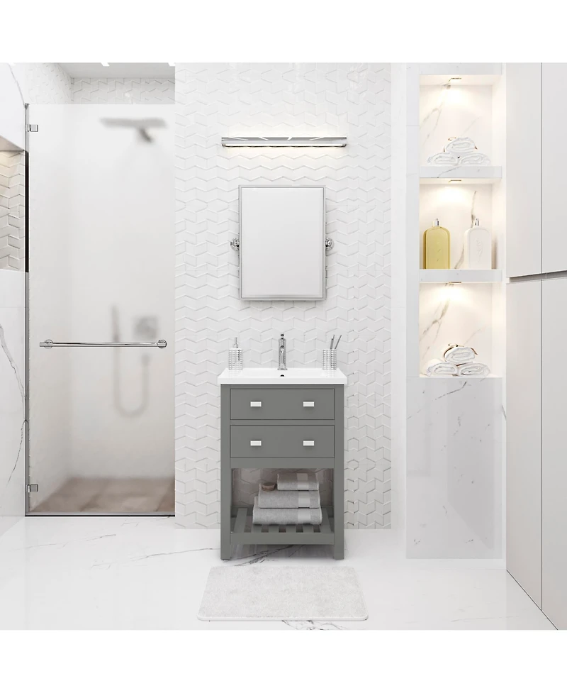 Viola 24 in. W Bath Vanity in Cashmere Grey with Ceramic Vanity Top in White with Integrated White Basin