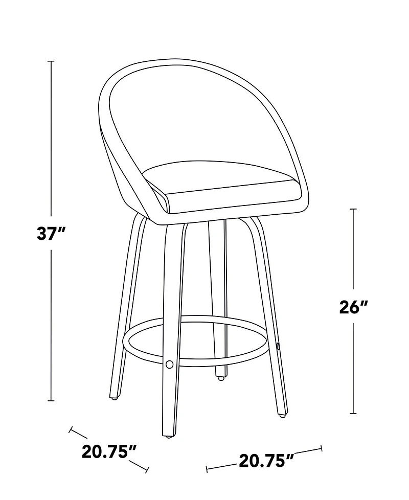 LumiSource 26" Faux Leather Matisse High Back Contemporary Fixed-Height Counter Stool, Set of 2