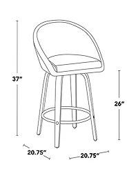 LumiSource 26" Faux Leather Matisse High Back Contemporary Fixed-Height Counter Stool, Set of 2