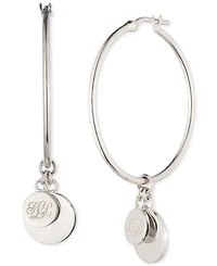 Lauren Ralph Lauren Sterling Silver Logo Drop Medium Hoop Earrings, 1.85"