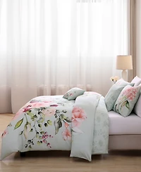 Bebejan Rose on Misty Green Bedding 200 Thread Count 100% Cotton Sateen 5 Piece Reversible King Comforter Set