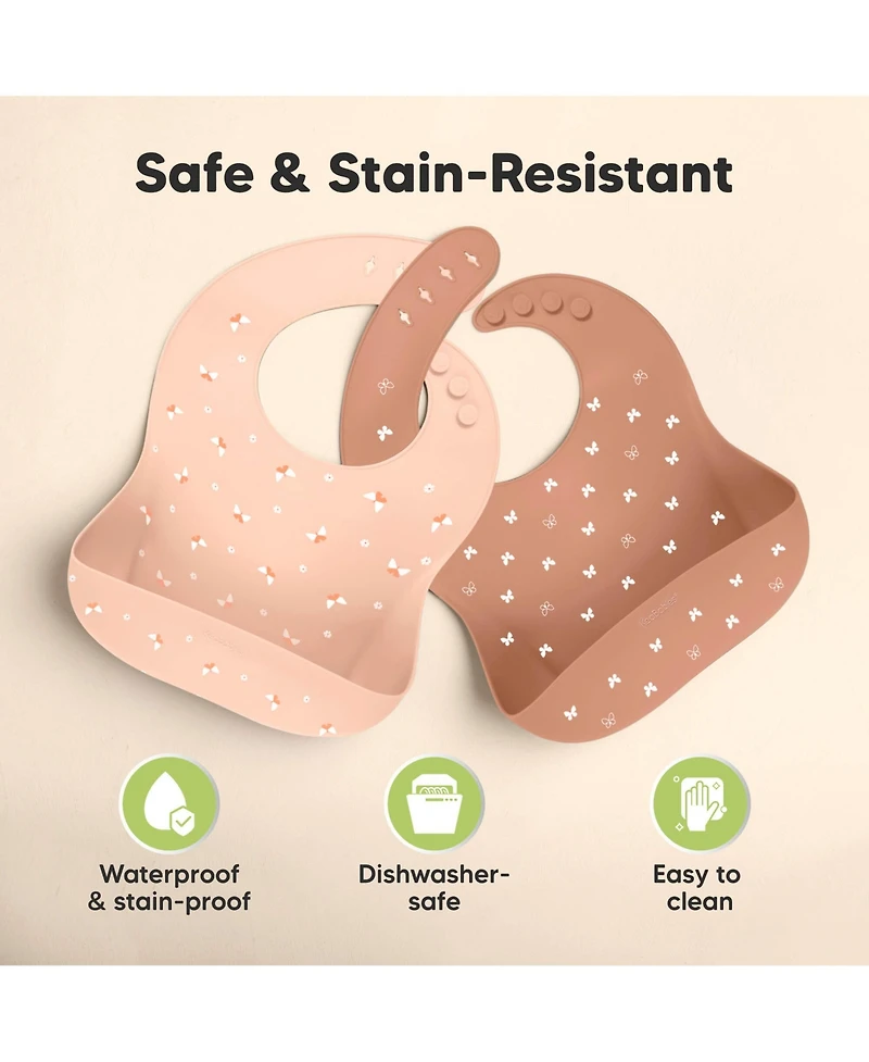 KeaBabies 2-Pack Silicone Bibs For Babies, Food Grade Silicone Baby Bibs for Eating, Feeding, Toddler Bibs, Boys, Girls