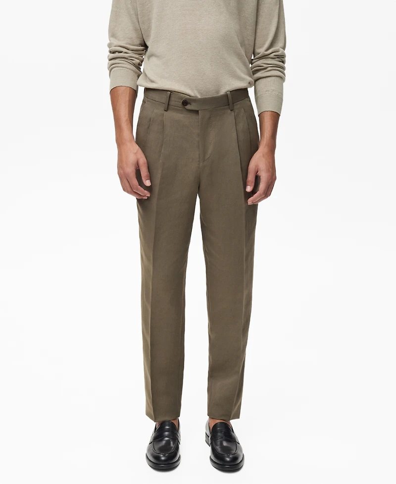 Mango Men's Slim-Fit Pleated Linen Pants