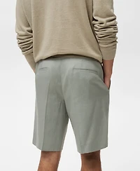 Mango Men's Linen Pleated Bermuda Shorts