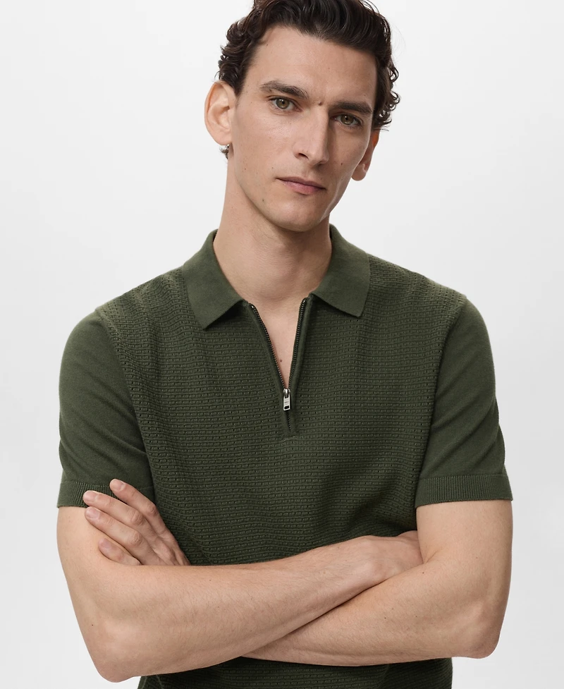 Mango Men's Openwork Cotton Knitted Polo Shirt