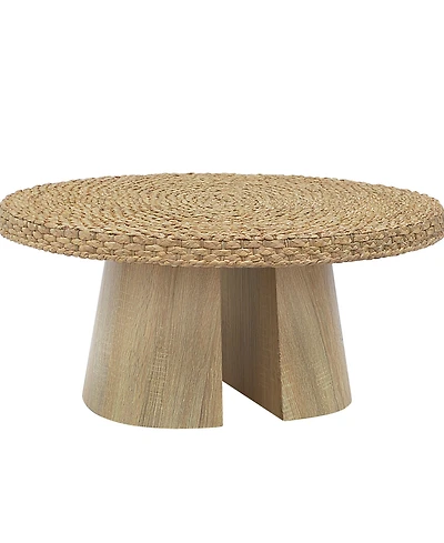 Gallerie Decor 34" Water Hyacinth Woven Top Round Coffee Table