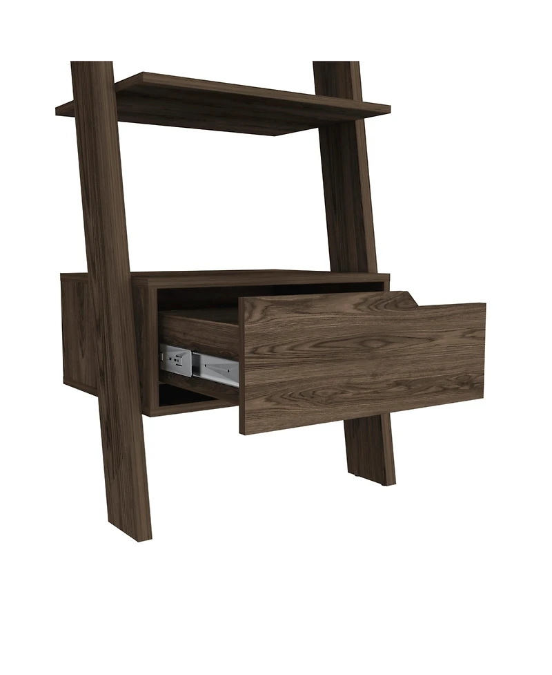Depot E-shop Kobe Ladder Bookcase, One Drawer, Five Open Shelves, Dark Walnut