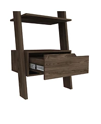 Depot E-shop Kobe Ladder Bookcase, One Drawer, Five Open Shelves, Dark Walnut