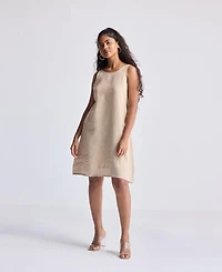 Reistor Women's Hemp Short Dress with Back Embroidered Lace Detail