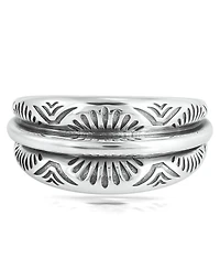 American West Jewelry Sterling Silver Etched Fan Tapered Ring