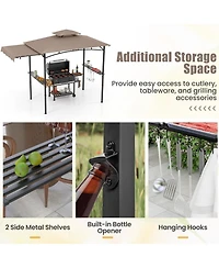 10.5 x 5 Ft Grill Gazebo with Side Awning and Double-Tiered Top