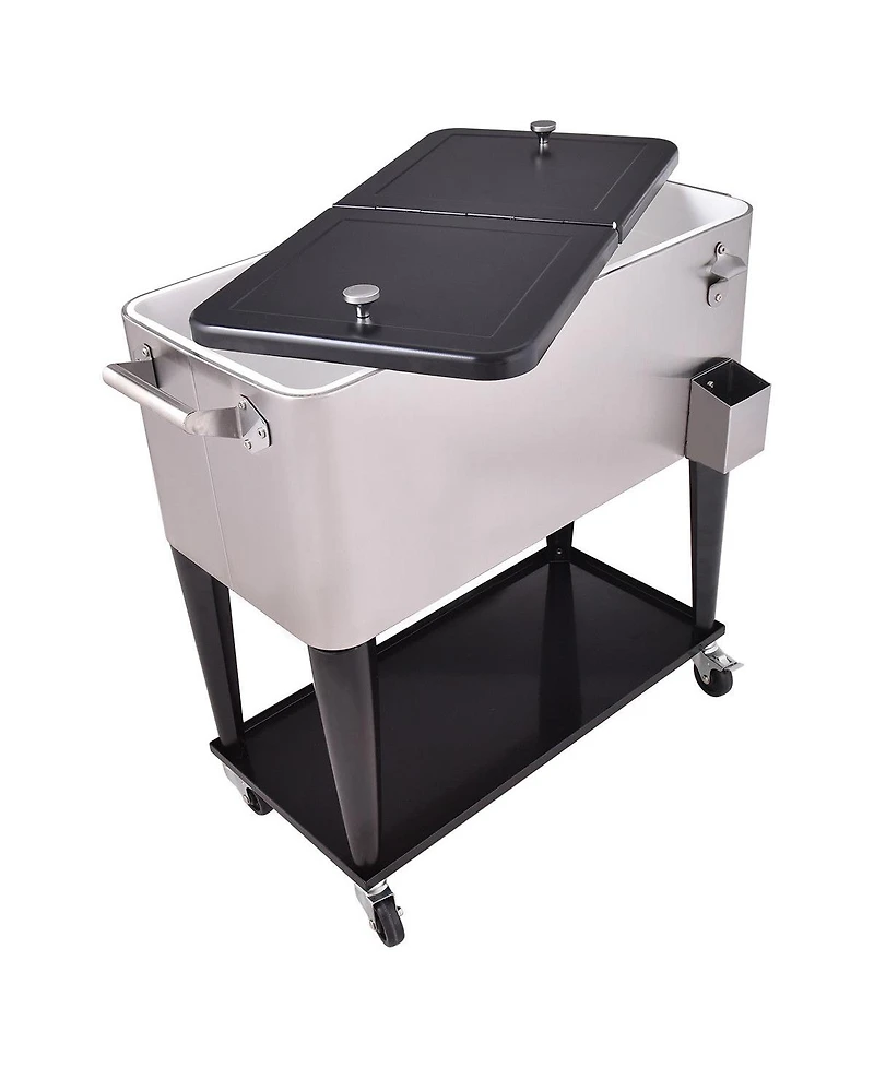 Mecale 80 Quart Patio Rolling Stainless Steel Ice Beverage Cooler