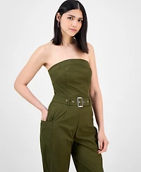 Bar Iii Women's Strapless Belted Utility Jumpsuit, Exclusively at Macy's