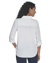Tommy Hilfiger Women's Slim-Fit Pin-Dot Roll-Tab-Sleeve Shirt