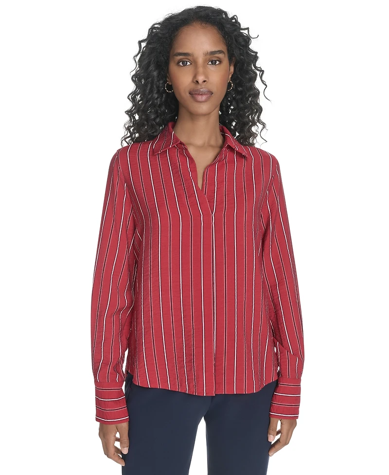 Tommy Hilfiger Women's Striped Long-Sleeve Popover Top