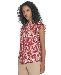 Tommy Hilfiger Women's Ruffled Floral Bow Blouse