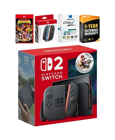 Nintendo Switch 2 + Mario Kart World Bundle with Donkey Kong Bonanza, Extra Joy-Cons, MightySkins Code and 1 Cps Year Extended Warranty