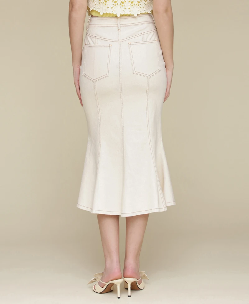 Avec Les Filles Women's Panelled Flare Denim Midi Skirt