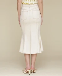 Avec Les Filles Women's Panelled Flare Denim Midi Skirt
