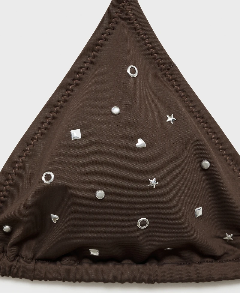 Mango Women's Metallic Embellishments Triangle Bikini Top