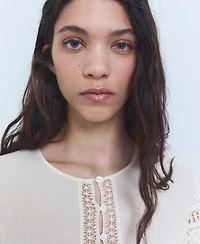 Mango Women's Openwork Details Embroidered Cotton Blouse