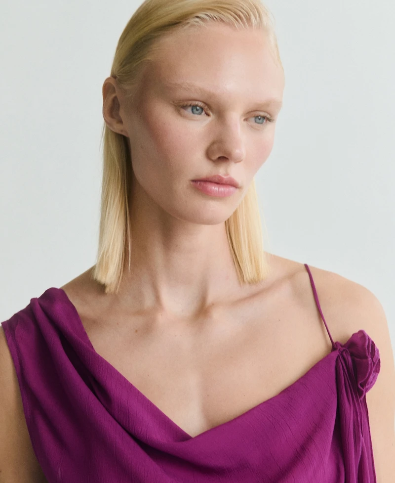 Mango Women's Flower Detail Long Satin Top