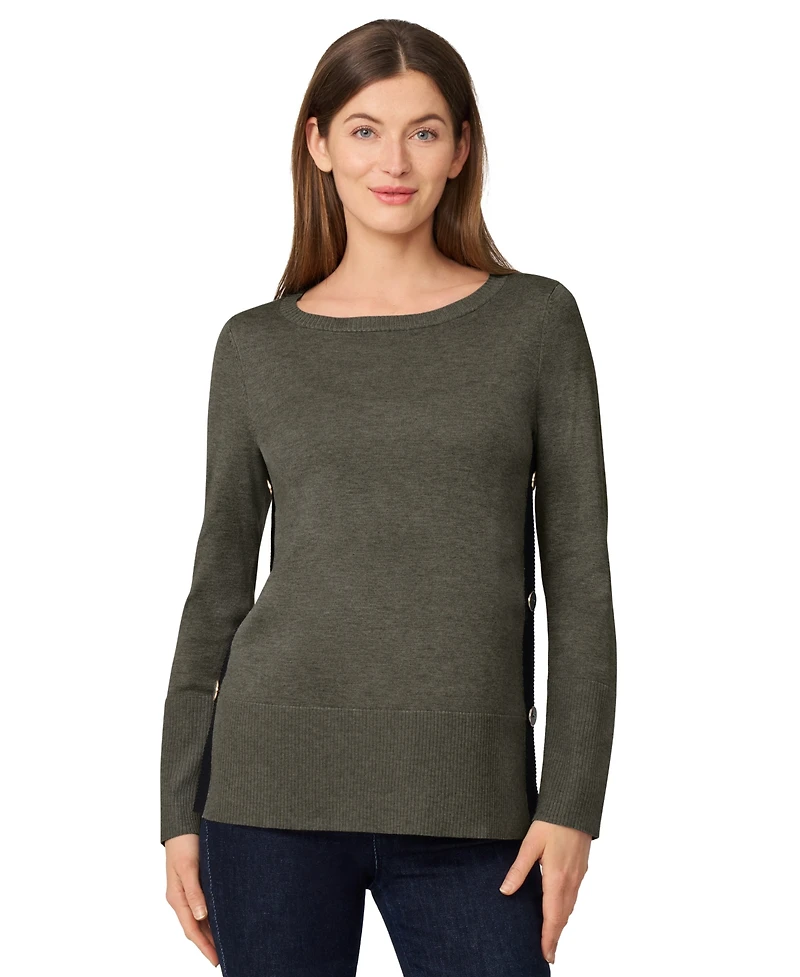Melissa Paige Women's Contrast-Trim Side-Button Tunic Sweater