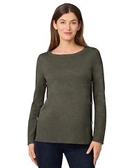 Melissa Paige Women's Contrast-Trim Side-Button Tunic Sweater