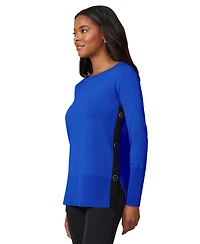 Melissa Paige Women's Contrast-Trim Side-Button Tunic Sweater