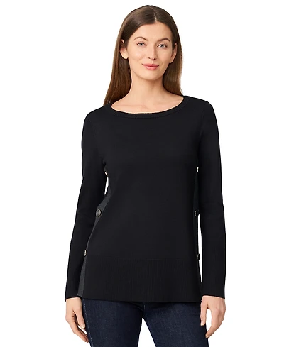 Melissa Paige Women's Contrast-Trim Side-Button Tunic Sweater