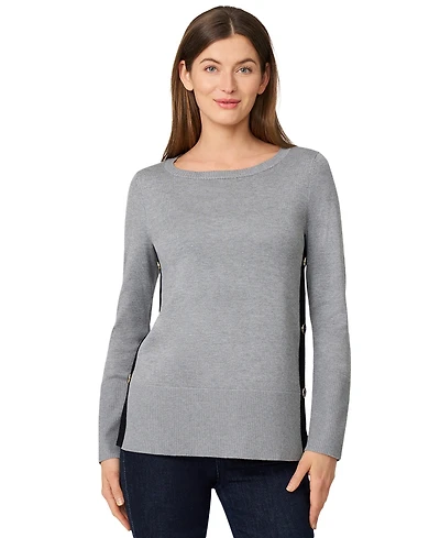 Melissa Paige Women's Contrast-Trim Side-Button Tunic Sweater