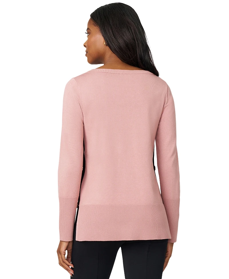 Melissa Paige Women's Contrast-Trim Side-Button Tunic Sweater