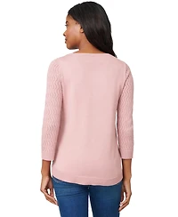 Melissa Paige Women's Crewneck Pointelle 3/4-Sleeve Lightweight Sweater