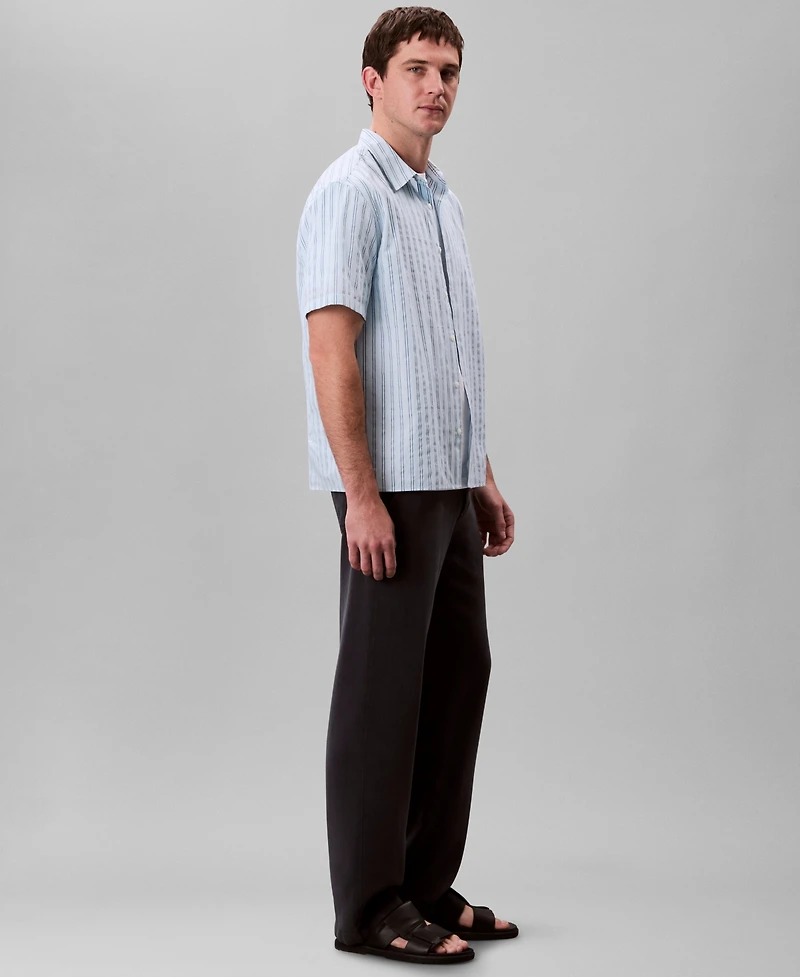 Calvin Klein Men's Cotton Striped Textured Short-Sleeve Shirt