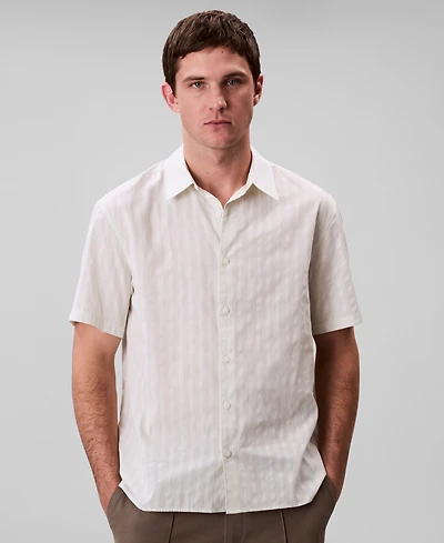 Calvin Klein Men's Cotton Striped Textured Short-Sleeve Shirt