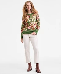 Liverpool Los Angeles Womens Printed Crewneck Long Sleeve Sweater Kennedy Mid Rise Crop Straight Jeans