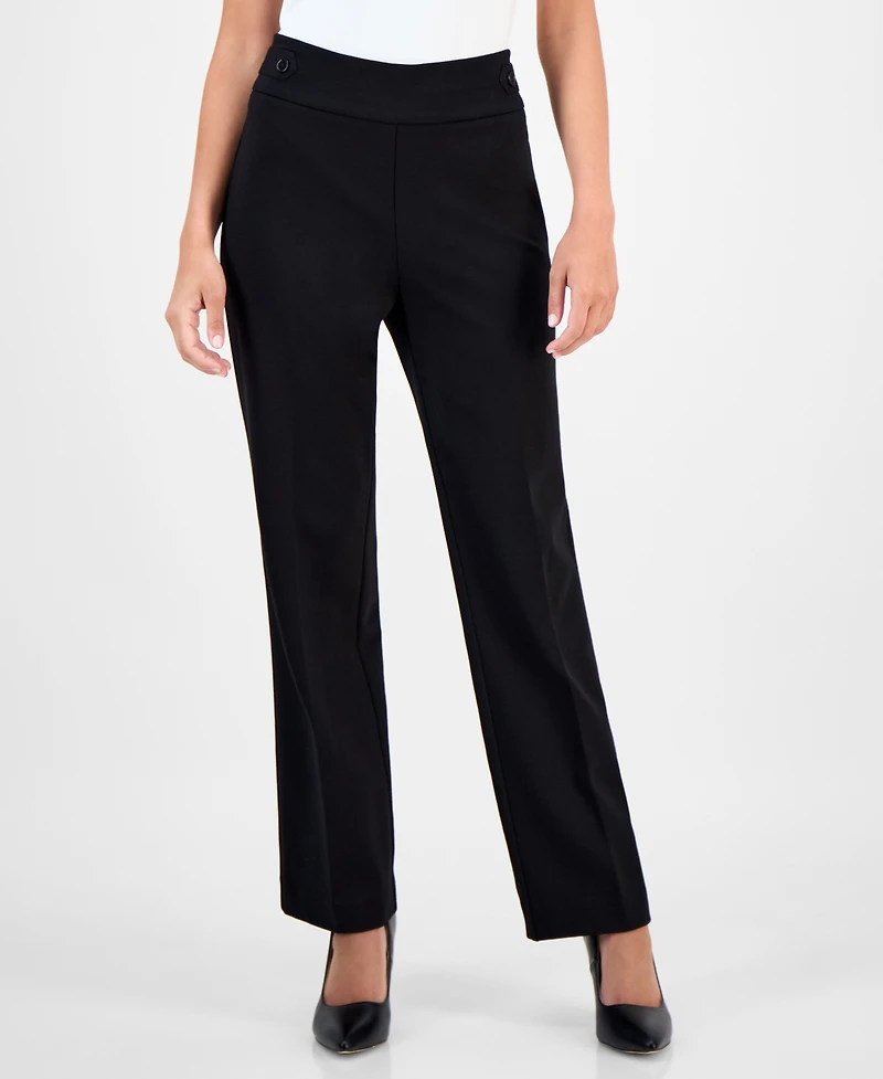Ak Anne Klein Petite Mid-Rise Side-Tab Straight-Leg Pants